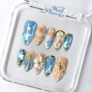 NailPhoria ETHEREAL TIDE -SUMMER Handmade Press-On Nails | Reusable, Salon-Quality, Long-Lasting, Glossy Design