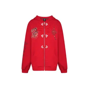 TCH Luxury Red Dragon Rhinestone Sparkle Hoodie Jacket Oversized