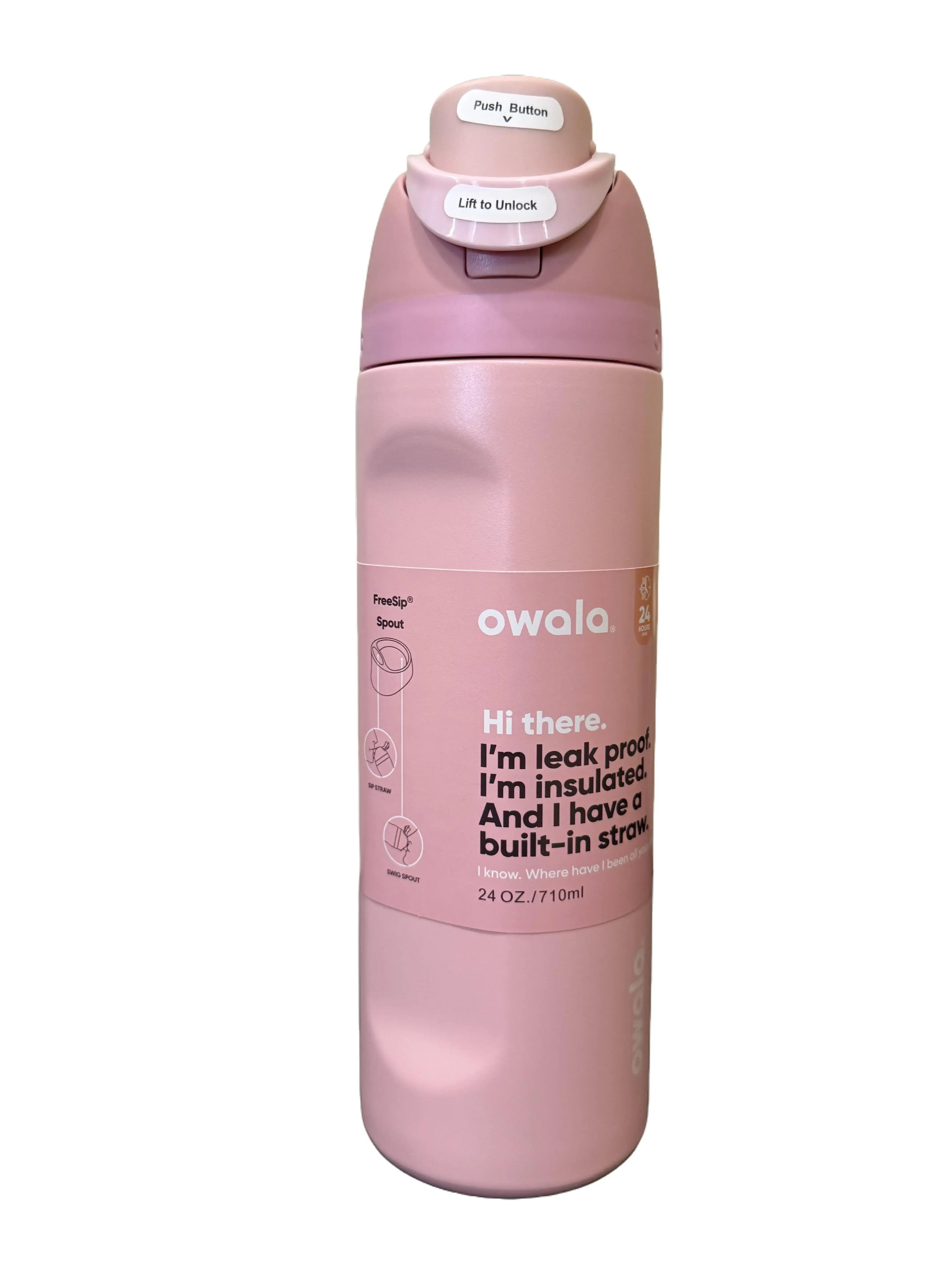 Owala FreeSip Insulated Stainless Steel Water Bottle with Straw, BPA-Free 24 Oz Rose Pink