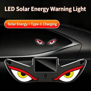 Solar Devil Eye Car Warning Light, Type-C Dual Charging, Photoelectric Vibration Sensor, Multi-Mode Dynamic LED, Magnetic Design, Night Safety, Car Interior Decoration, LED Lights