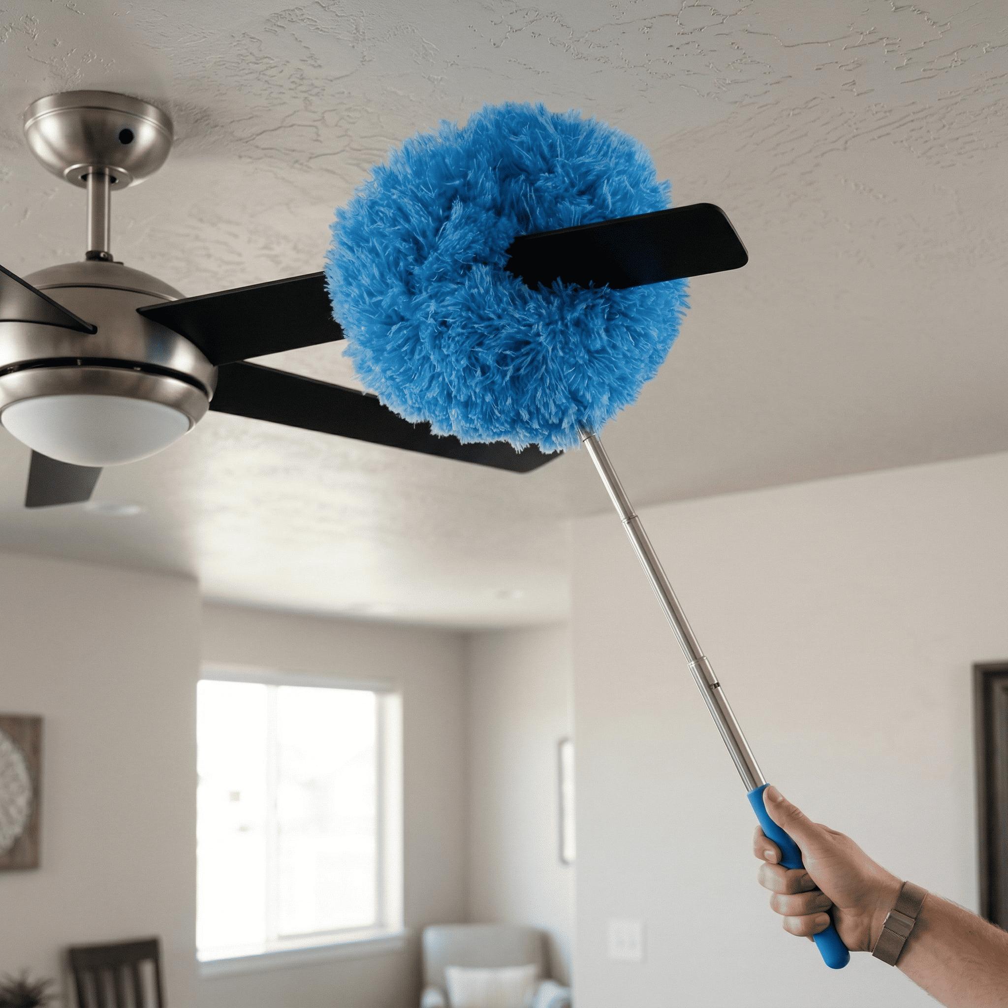 Ceiling Fan & Household Dust Buster Orange Microfiber Duster with Extension Pole for Summer Fall Cleaning Lightweight Reusable Eco-Friendly Allergen Remover