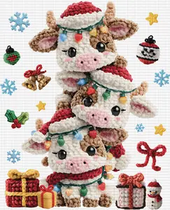 Christmas baby cows faux yarn DTF TRANSFER