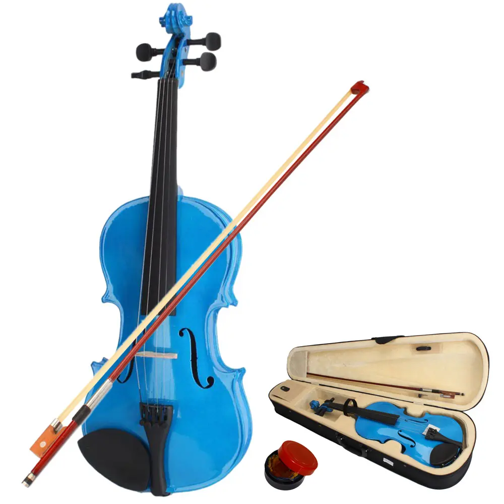 4/4 Acoustic Violin Kit - Handcrafted Solid Basswood Concert-Size Stringed Instrument, Dark Blue Case, Bow, Violin Rosin & Accessories - Thoughtful Gift for All Ages