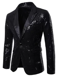 Men's Glitter Contrast Sequins Button Blazer, Slim Fit Long Sleeve Suit Jacket for Party, Formal Occasions, Men's Clothing for All Seasons, Blazer Coats, Menswear