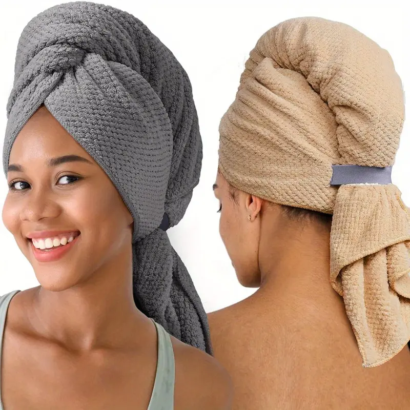 Women's 2-Piece Synthetic Microfiber Haircare Wraps - Fast Dry, 18x Absorbent, Frizz-Free, Elastic Band, Large Size 40x26.3 in (wraps full hair), Soft Microfiber Feels Gentle, Fits Long Thick Hair, Sohochic Plopping Towel