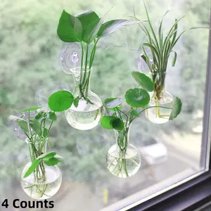 Suction Cup Plant Vase, 4 Counts Bulb Shaped Plant Holder, 4 Counts Suction Cup, Window Plant Breeding Station, Hanging Planters, Garden Supplies, Hanging Plant Pot, Flower Planters