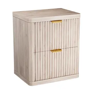 Explorinox Fluted Nightstand Large 2 Drawer Bedside Table Modern Wood End Table with Curved Corners Metal Handle for Bedroom Living Room Small Space 53cm x 39cm x 62cm
