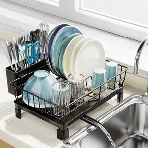 Dish Drying Rack for Kitchen Counter & Sink, Small Dish Rack with Utensil Holder & Drain Spout, Space-Saving for RV & Apartment  Organiser