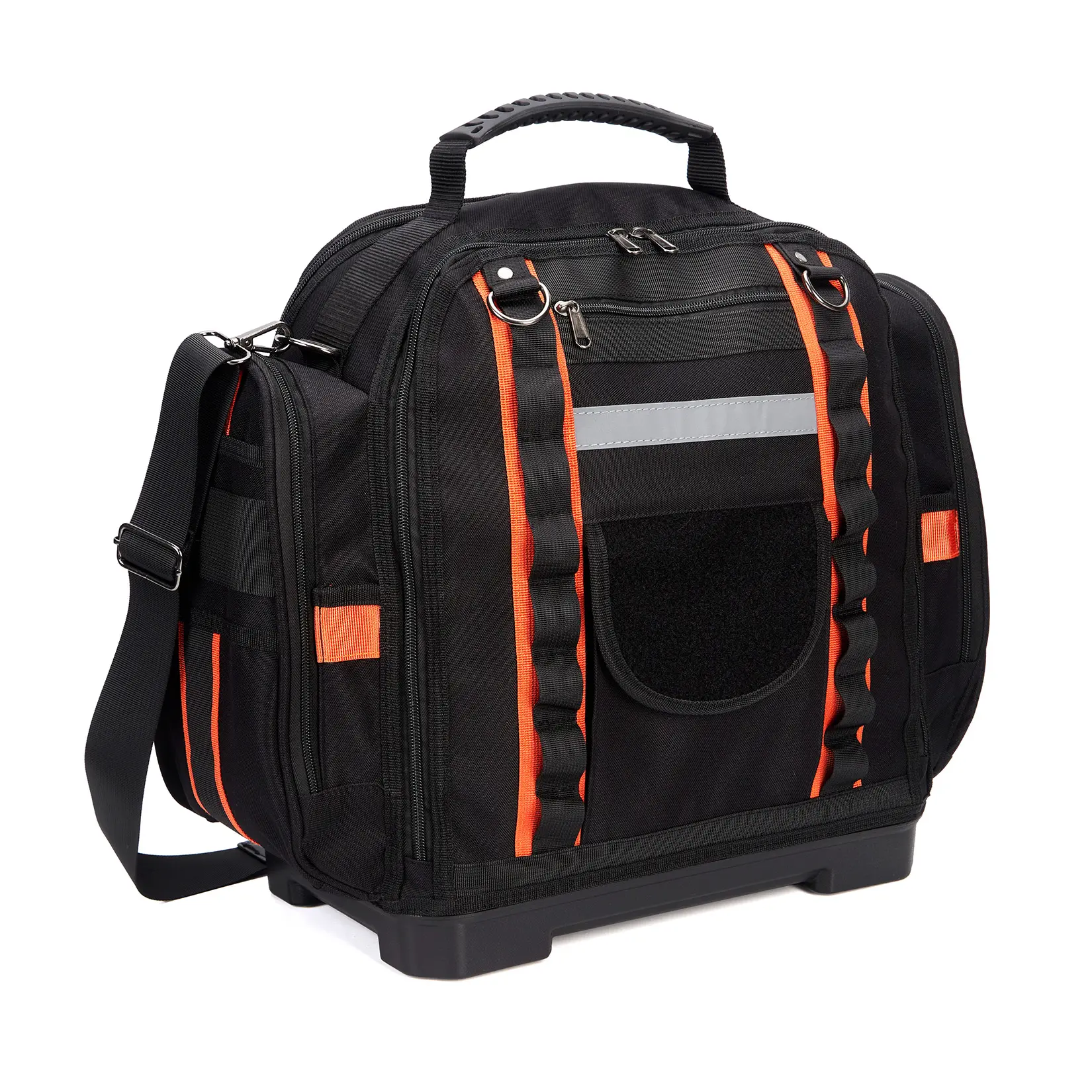 40cm Tool Bag with Removable Cases - 2-Layer Professional Organizer for Electricians, Plumbers, DIY - Heavy Duty Polyester, Waterproof Rubber Base, Red & Black