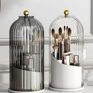 360° Rotating Cosmetic Brush Storage Basket,Makeup Brush Organizer with Clear Dustproof Lid,Multi-grid Countertop Makeup Storage Box,Tooth Brush Toothpaste Holder,Desktop Makeup Organizer for Vanity Dresser Bathroom & Office,Beauty Organiser