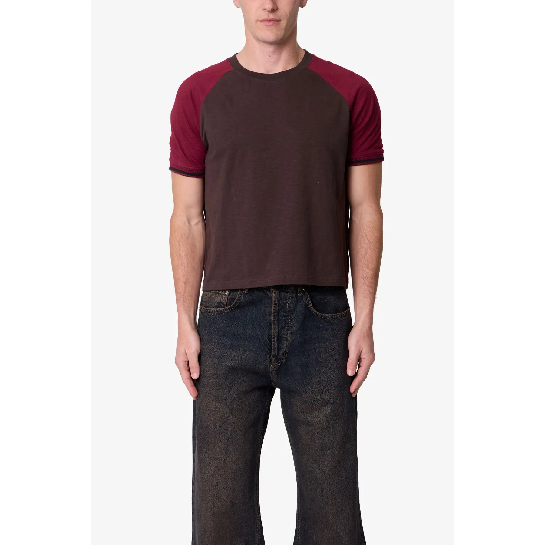 mnml Vintage Ringer Tee - Brown/Burgundy