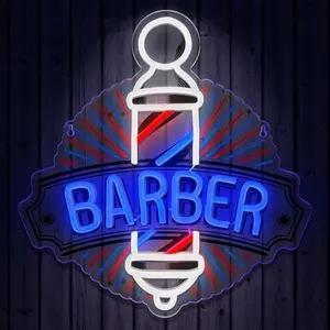 Barber Neon Sign for Barber Shops, Barber Shop Sign Enhancement (Front Wall Lights Shining)，Hair Salon Decor Barber Shop LED Signs Neon Lights Business Logo Light up USB Powered Business Logo Wall Art Signs for Store Man Cave Pub Gift Indoor