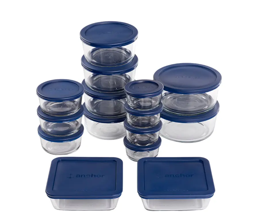 Anchor Hocking Glass Food Storage Containers with SnugFit Lids, 30 Piece Set
