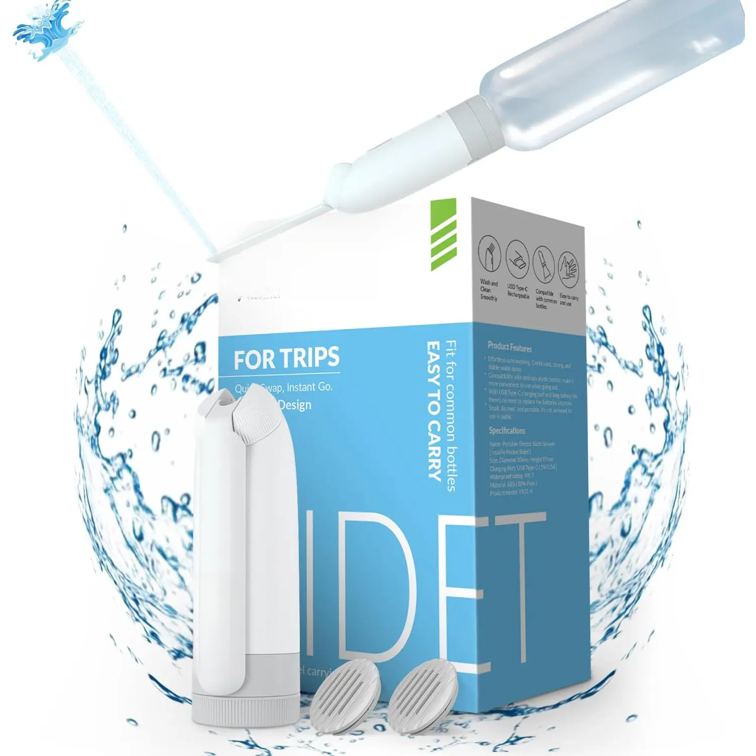 Portable Bidet | High  | Travel Bidets with 2 Different Nozzle | Rechargeable Electric Portable Bidet for Men & Women | Portable Bidets for Travel