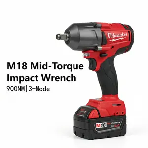 Milwaukee M18 FMTIWF12  Mid-Torque 1/2 Inch Impact Wrench Kit with 18V Lithium-Ion Battery and Charger for Professional Automotive Repair and Heavy Duty Construction Featuring 900Nm Torque 2400 RPM 152mm Compact Design