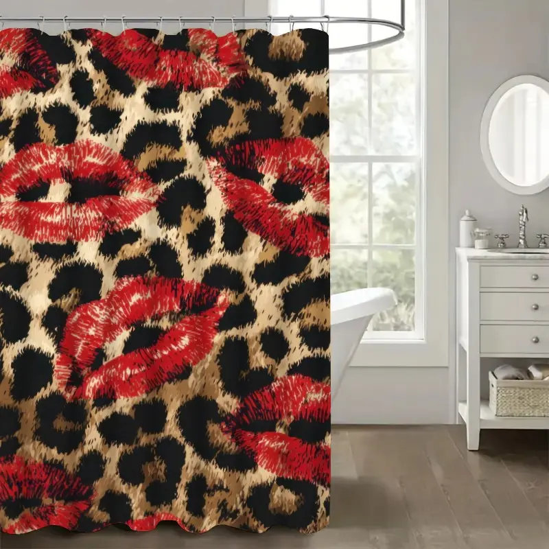 Luxury Leopard Print Digital Print Shower Curtain, Modern Bathroom Supplies, Wall Mounted, 12 Plastic Hooks, 4 Sizes Available, Leopard Pattern Shower Curtain, Bathroom Shower Curtains
