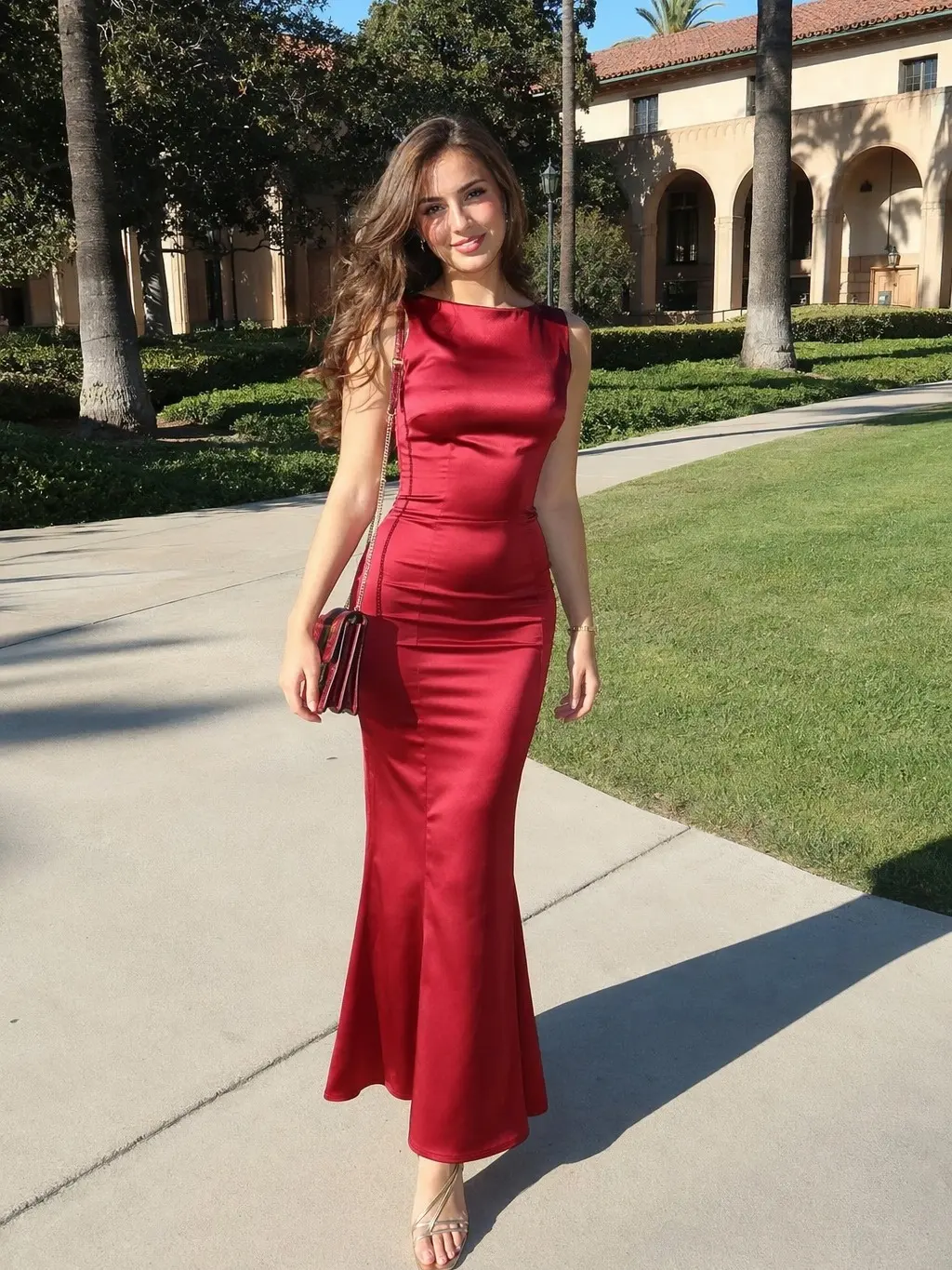 RETRO STAGE Women's 1930s Flapper Plain Deep Red Sleeveless 100% Polyester Fishtail Bow Formal Gown - Concealed Zip, Below-Knee Lady Summer Dress, Non Stretch, Cold Wash, Elegant, for Watch Party, Going Out