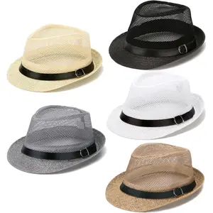 5 Pack Mens Fedora Hat Classic 1920s Hat Short Brim Fedora Hats Summer Beach Panama Hat for Men Women