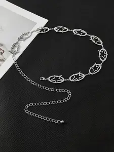 Y2K Style Silver Color Hollow Out Star Decorated Belt, Adjustable Casual Waistband for Summer, Perfect for Dresses, Beachwear, Music Festivals