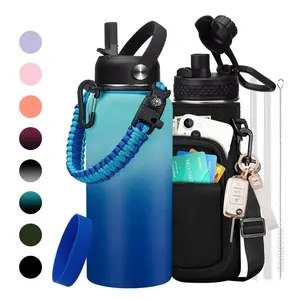 32oz 40oz 64oz Insulated Stainless Steel Water Bottle, Gallon Flask Water Bottle - Big Water Jug with Straw & Spout Lid, Paracord Handle, Carrier Bag