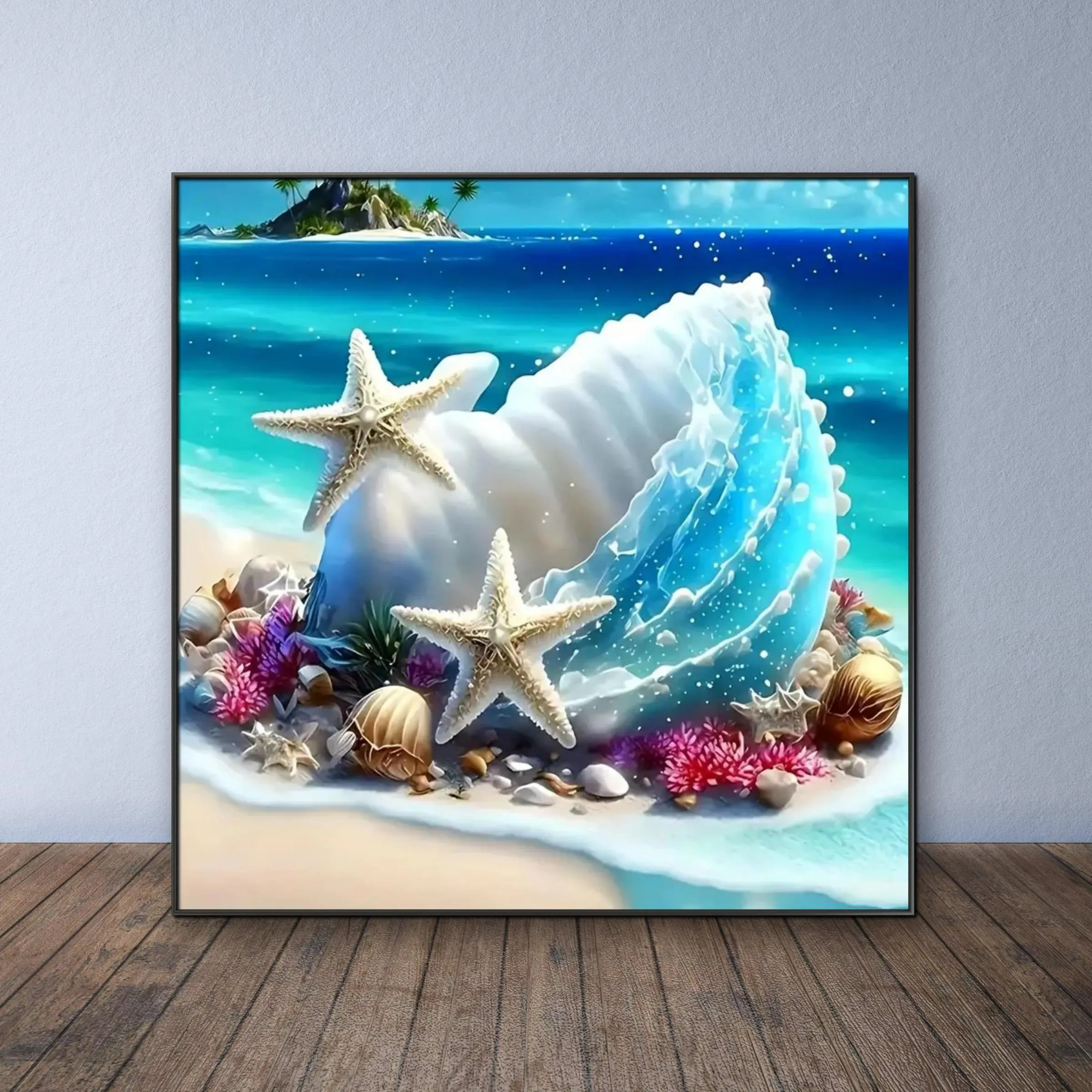 Sea Shell & Starfish Pattern DIY Diamond Arts Colorful Painting Kit without Frame, Handicraft, DIY 5D Diamond Arts Colorful Painting Kit, Wall Art Decor for Home, Diamond Painting Kits