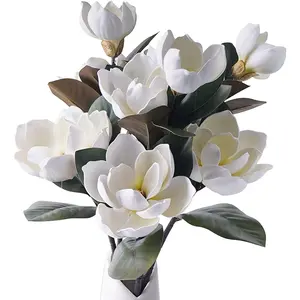 3Pcs Artificial Magnolia Flowers, 29.5" Long White Magnolia Stem Flower, Faux Wedding Flower Bouquet Vase Floral Arrangement for Table Centerpiece Wedding Holidays Party Home Decor
