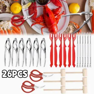 26pcs Crab Nuts And Seafood Tools, Stainless Steel Lobster Set, for Kitchen Seafood Party, Lobster Crackers & Remover for Seafood Feast tool camping gear,summerwins