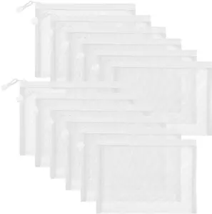 12 Pack White Portable Mesh Nylon Zipper Bag - Multifunctional Storage Bag 9.8 X 7 Inches, Suitable for Cosmetics, Documents, and Handicrafts - Reusable Organiser