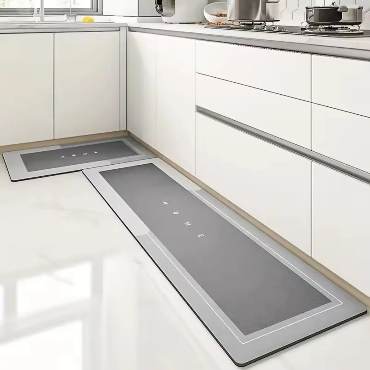 Kitchen Mat 2 Piece Set Absorbent Oil Resistant Non Slip Kitchen Rugs Long Strip Durable Floor Mats Washable Kitchen Floor Carpet for Kitchen Laundry Hallway