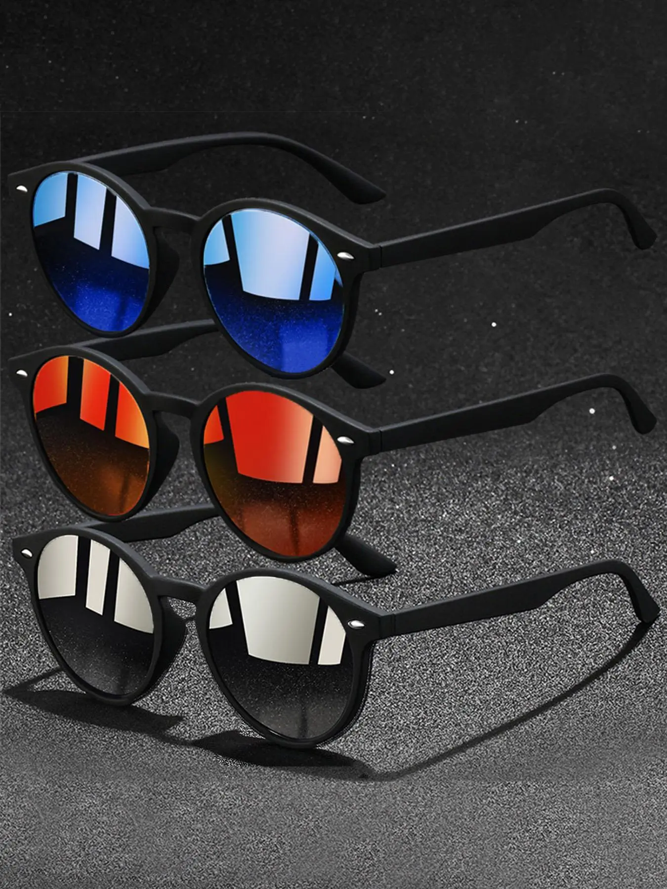 3 pcs of the trendy retro round glasses,metal rivet decoration design,suitable for both men and women,offering multiple color options to meet different needs.fashionable glasses suitable for various occasions