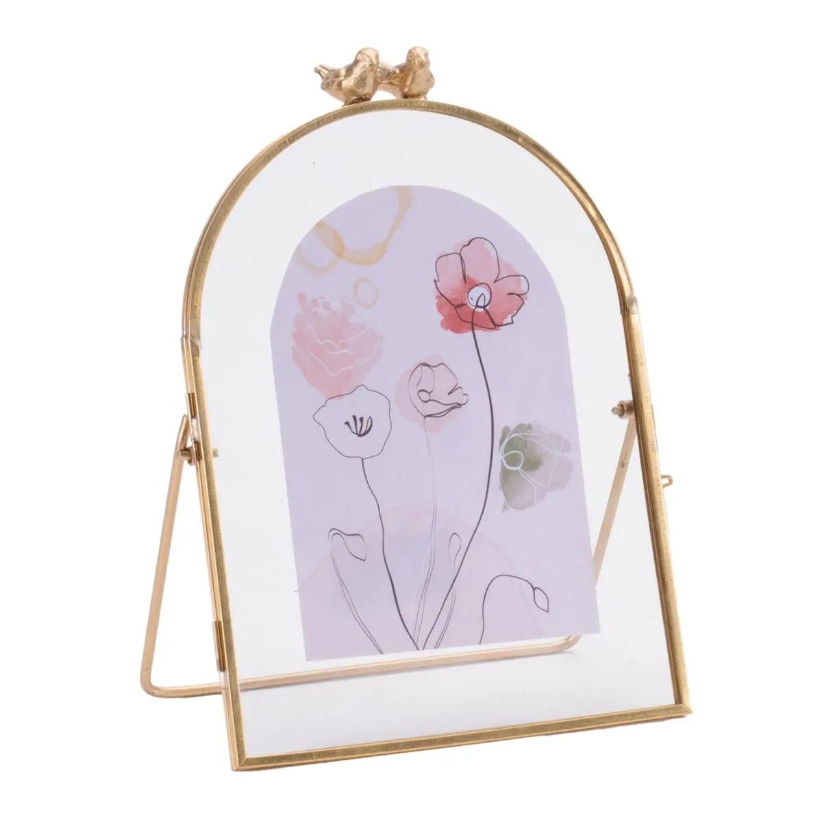 Melrose 96684DS Modern 6x8 in. Arch Foldable Copper-Iron-Glass Frame with Watercolor Floral Artwork, Gold Indoor Home Decor Photo Frame, Watercolor Flowers