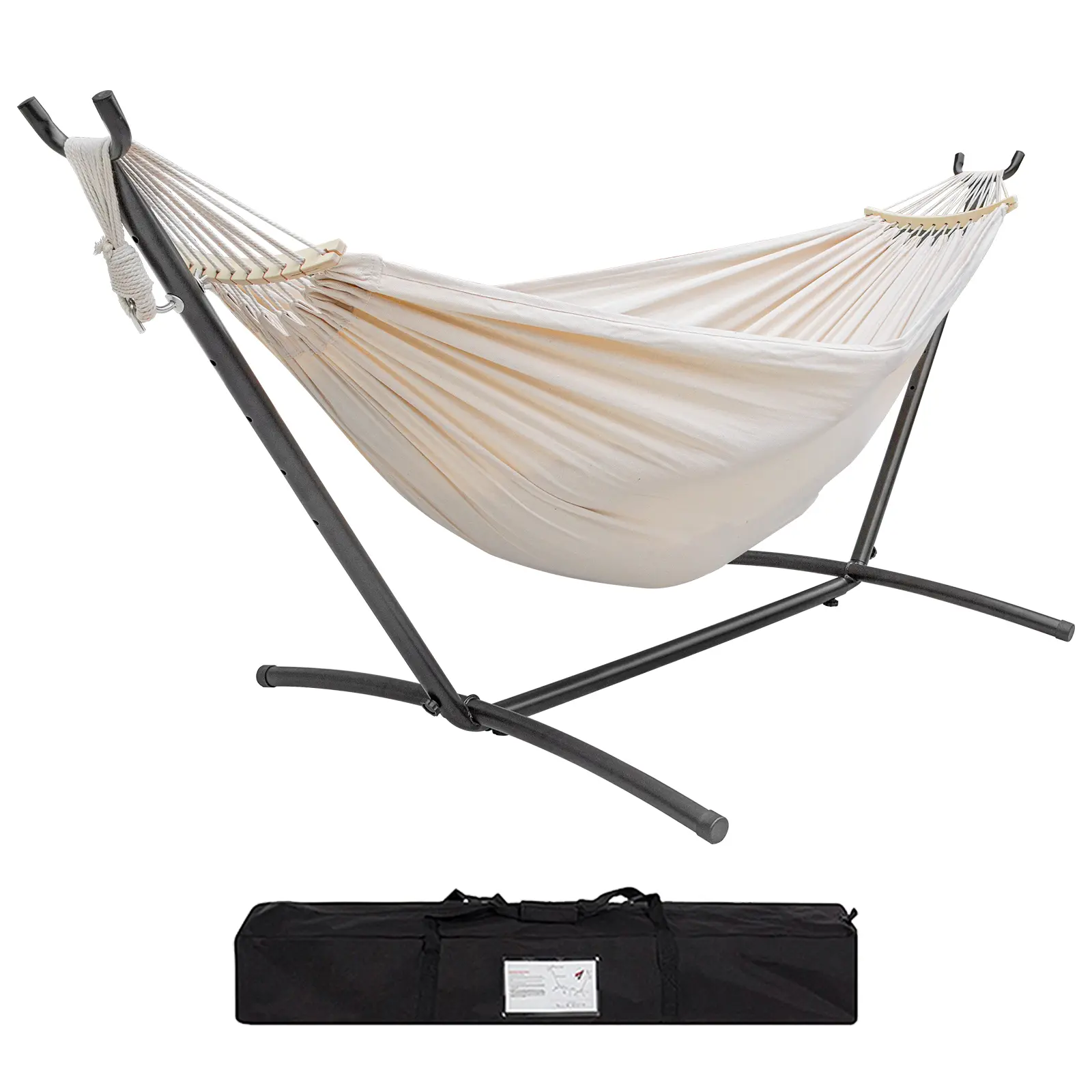 Hammock with Stand Included/Hamaca Con Base 450lb Capacity Steel Stand, Premium Carry Bag Included and Two Anti Roll Balance Beam