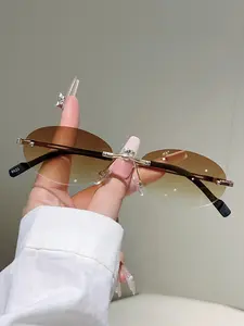Women's Fashion Sunglasses Frameless Oval Design, Trendy Metal Thin Legs, Elegant Simple Style Eyewear, New Luxury Model