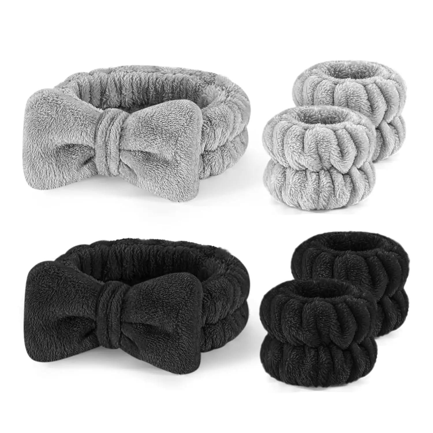 6PCS Makeup Headband and WristBand Set, Skincare Spa Headband for Washing Face,Towels Wrist band for Women Girls Prevent Liquid Spilling from Arms (Black+Grey) headband