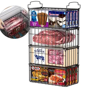 Upgraded Freezer Organizer Bins 4 Pack - The Must-Have MAX Capacity Stackable Baskets for 5/7 Cu.FT Deep Freezers
