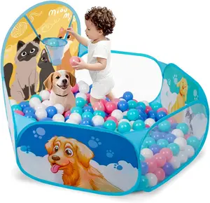 Ball Pit CAT&DOG printed for Toddler with Basketball Hoop Foldable Pop-Up Baby Ball Pool for Girls Boys Indoor & Outdoor Game 47.24"/120cm Wide Plyahouse Tent (Balls NOT Included)