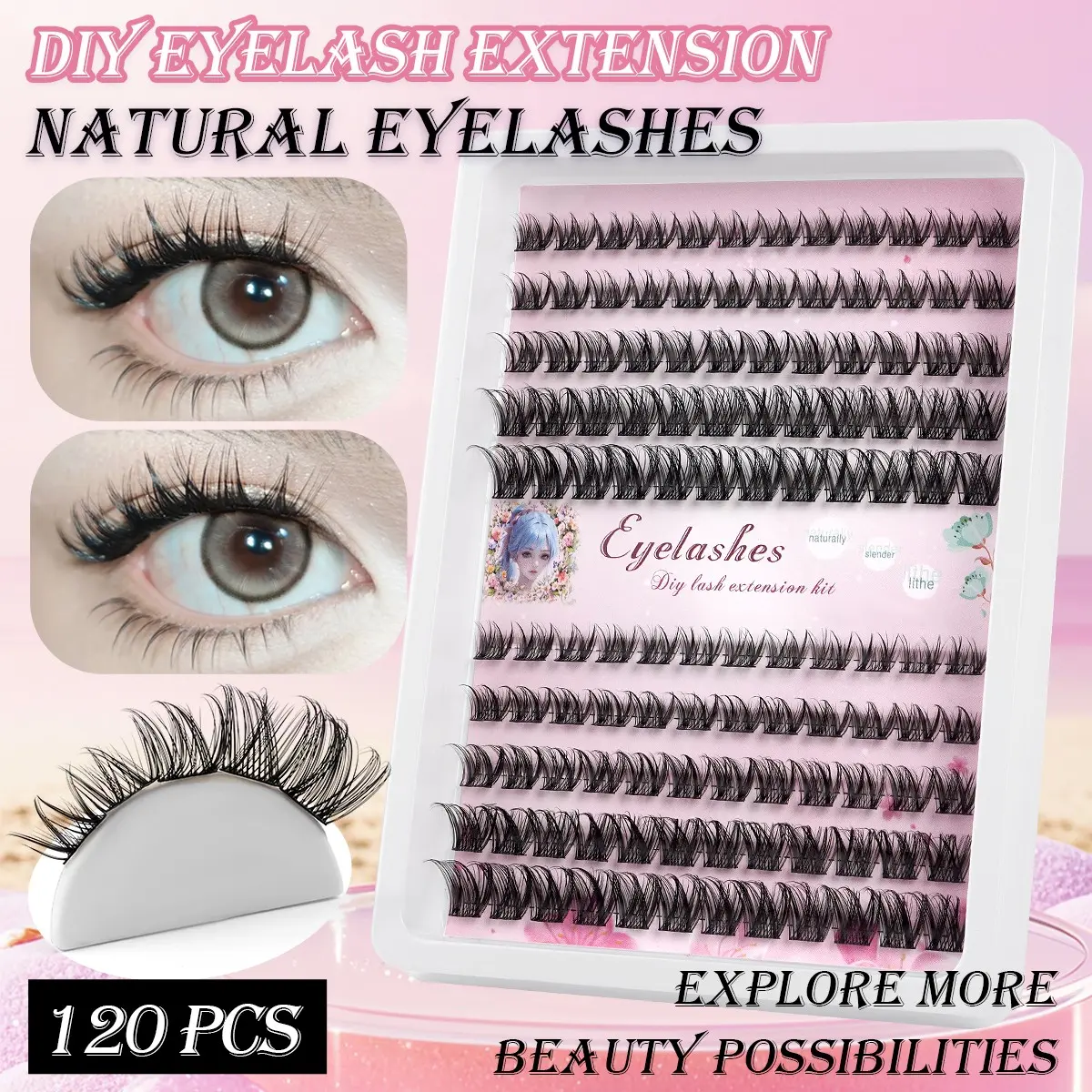 MAANGE 120 Cluster Individual Lash Clusters 8-16mm Manga Lashes Natural Clusters Natural Look Handmade Grafting Individual False Eyelashes Diy Eyelash Extensions False Eyelashes Suitable for parties Gift for Women & Girl