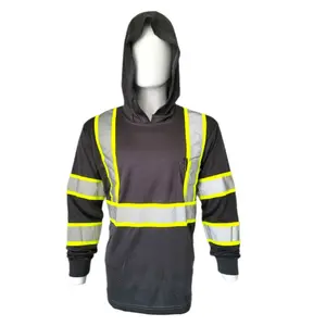 Hi Visibility Long sleeve Black hoodie shirt / polyester birdeye Fabric for quick dry