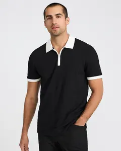Express Contrast Tipped Luxe Pique Zip Polo