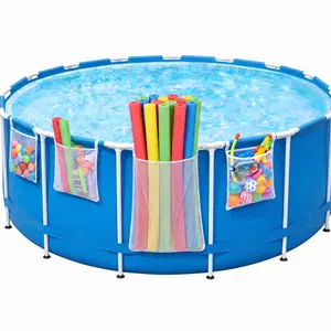 WANCHEL 4-Pack Sporty Swimming Poolside Mesh Storage Bag - Patented 1-Second Install, Adjustable Straps, Above Ground Hexagonal Mesh - Holds Toys, Noodles, Floats - Ideal for Pool Owners