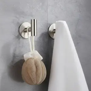Self Adhesive Hook, 2 Counts Stainless Steel Wall Mounted Towel Hook, Simple Trendy Multi-purpose Sticky Hook, Kitchen Organizer, Home Organizers, Storage Hooks, Towel Hooks For Wall, Bathroom Hooks For Towels