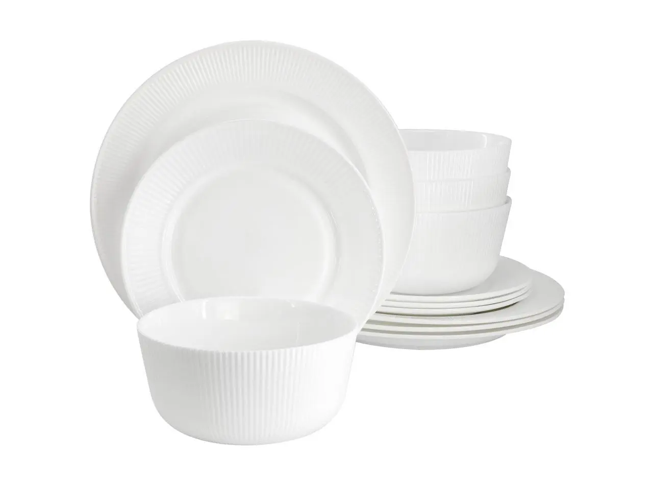 Ultra by Gibson Swanton Stripe 12 Piece Break-Resistant Opal Glass Dinnerware Set in White Ultra by Gibson Swanton Stripe 12 Piece Break-Resistant Opal Glass Dinnerware Set in White