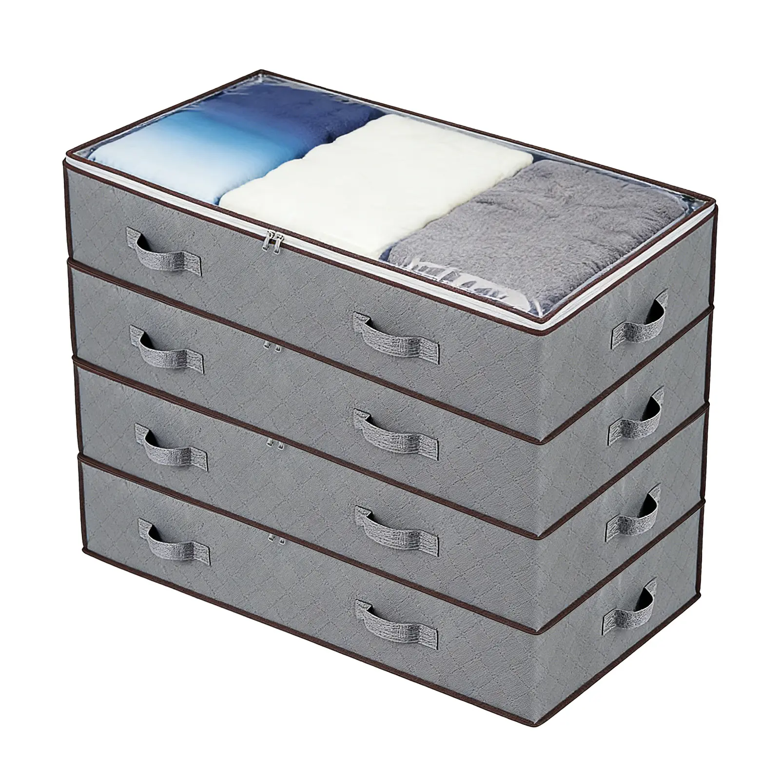 6 Pack 90L Foldable Storage Bags, Grey Under Bed Containers with Clear View Window & Reinforced Handles, Ideal for Storing Clothes Bedding Blankets Pillows