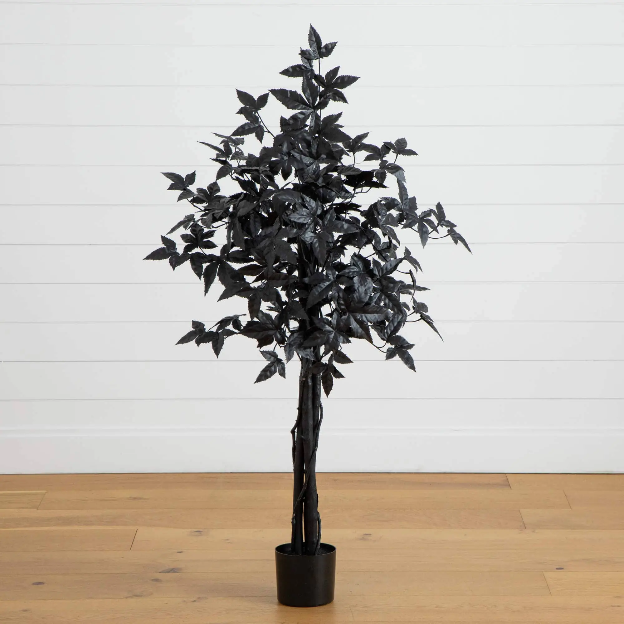 60in Synthetic Black Maple Tree with Natural Trunk - Decorative Artificial Outdoor Nursery Plant for Halloween, Holiday Festive Decorations