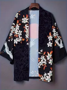 Chinese-style crane kimono carousel, Harajuku ancient-style improved Hanfu, han-woven seven-quarter sleeve Japanese short coat, shawl, light coat, cape, traditional Korean festival character costume
