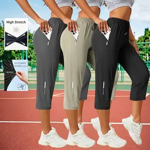 3-Pack Women’s Capri Pants – Loose Fit, Summer Drawstring Waist, Zipper Pockets, Breathable High-Stretch Fabric, Suitable for Everyday Wear