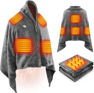 2026 USB Heated Blanket (20000mAh Battery Included): 15s Fast Heating Wearable Poncho Shawl (63"x33.5") | 3-Temp & Auto-Off | Soft Velvet Flannel Wrap for Neck & Back Pain Relief | Washable Cordless Throw for Office, Camping & Travel | Ideal Gift
