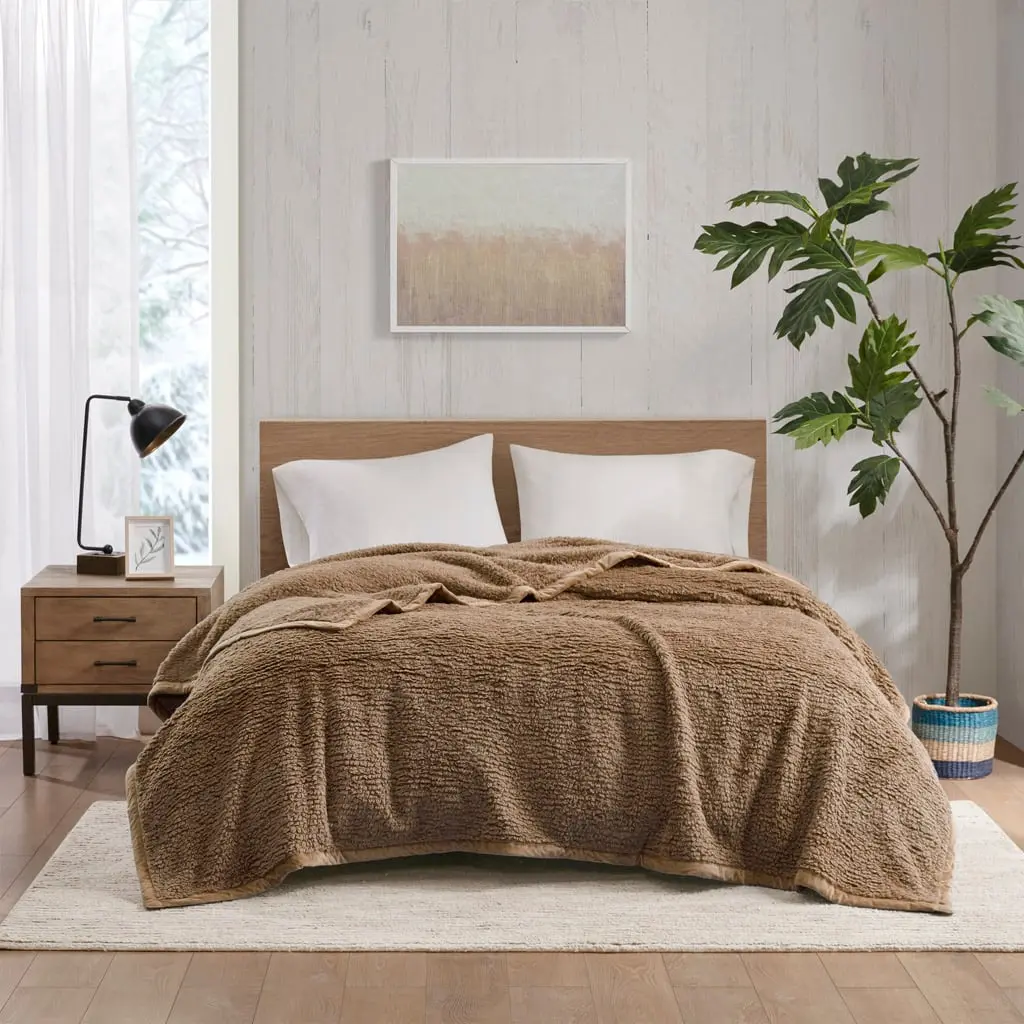 Burlington Berber 360 Stand Twin Size Bedding Blanket for Bed, 66x90x0.25 in Brown Polyester, Berber Texture, Machine Washable, Casual Soft Throw, Transitional Style, WR51-3907, Bedding Blankets