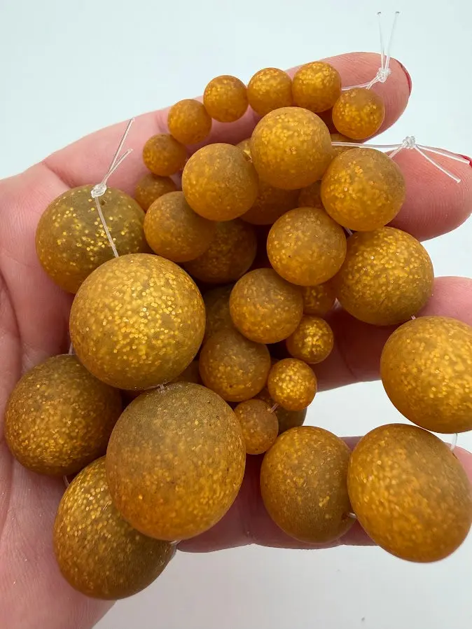 12mm Round Matte Glitter Inside Italian Polyresin Beads, 10 Per Lot, for DIY Beads Making Projects