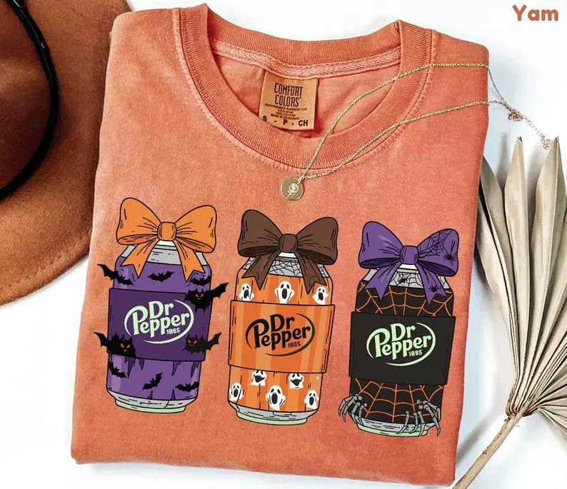 Comfort Colors Halloween Dr Pepper Coquette Shirt, Halloween Shirt, Cute Dr Pepper Shirt, drinking Dr. Pepper Shirt